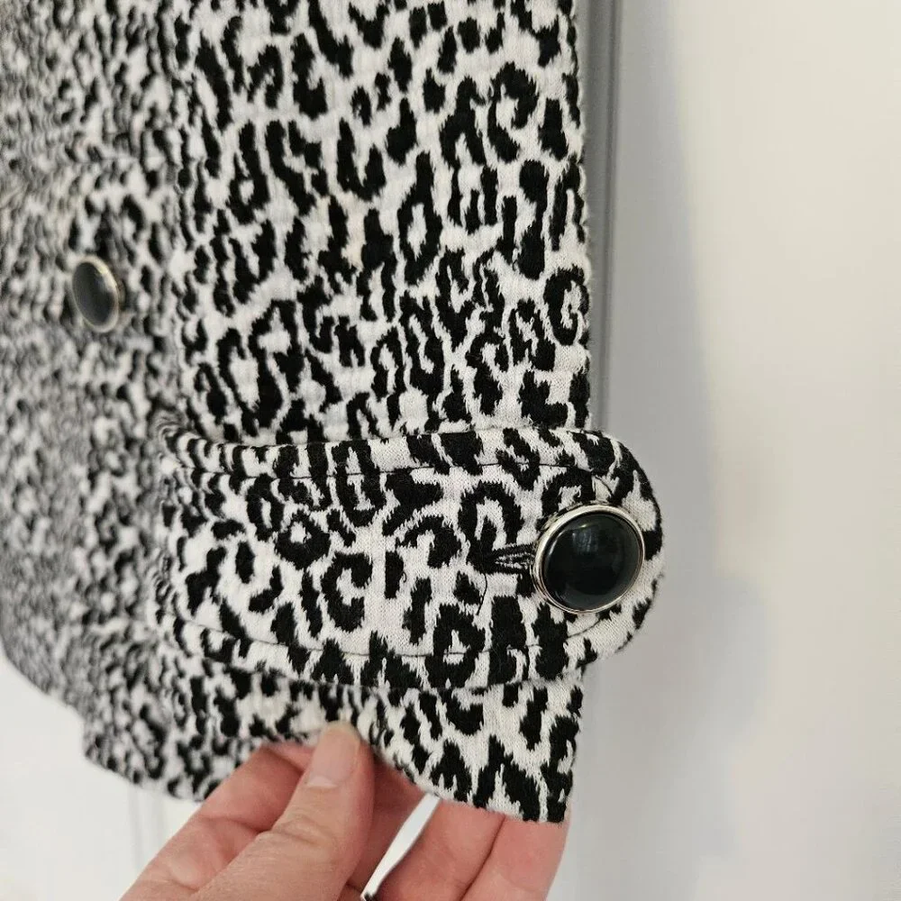 Charter Club Gray Leopard Animal Print Women's Jacket Petite Small w/Buttons